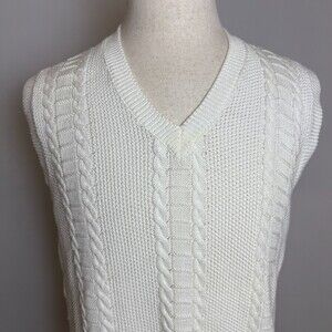 Vintage Jeffrey Banks Cable Knit Sweater Vest, Size Large, 100% Cotton, White